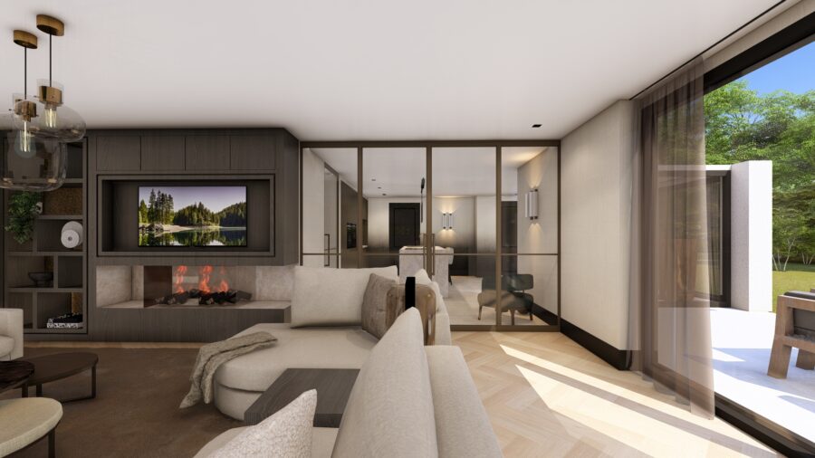 woonkamer met veel licht en witte bank