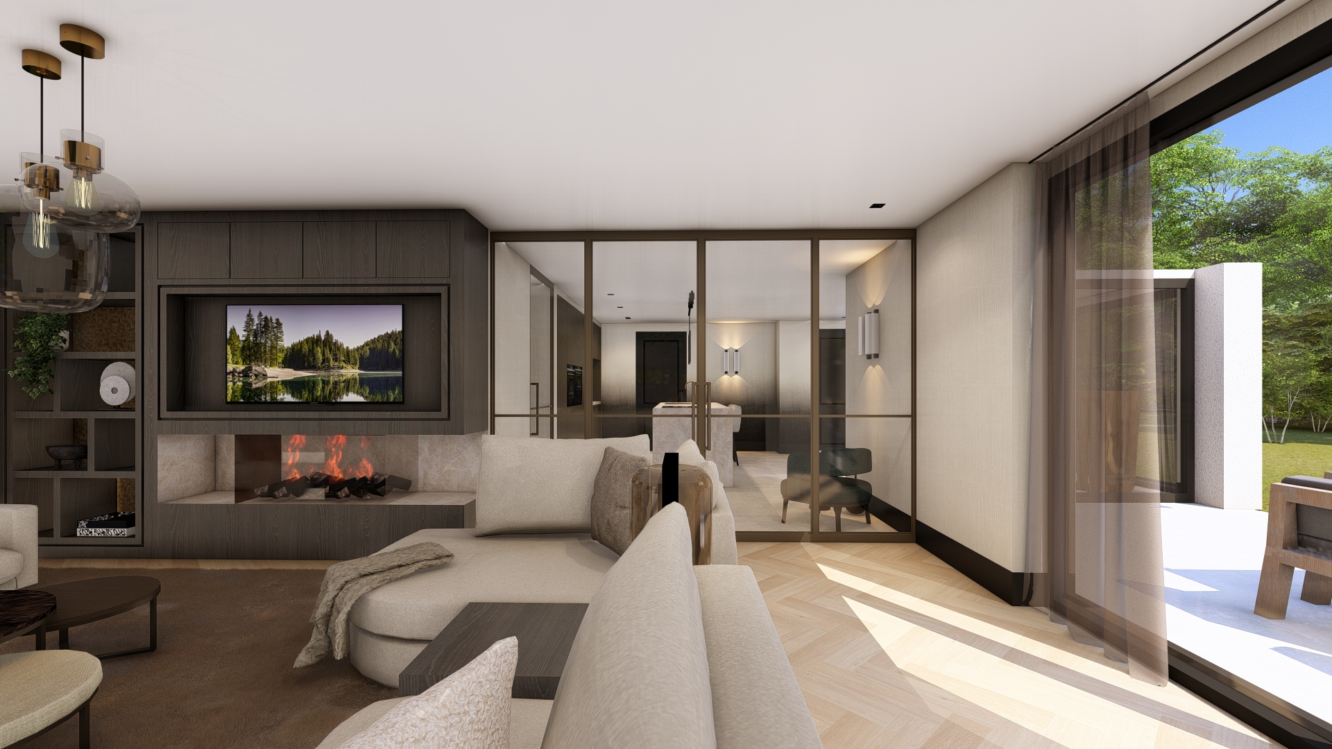 woonkamer met veel licht en witte bank