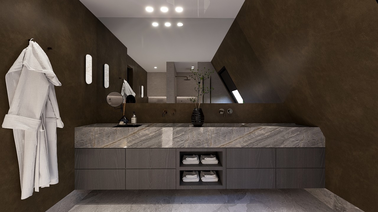 badkamer met schuin dak ontwerp door studio damhuis